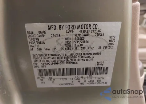 2008 Ford Escape Hybrid from USA, damaged, VIN 1FMCU49H88KB32968